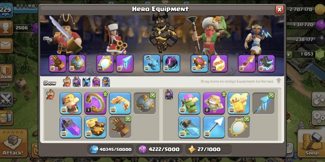 COC545 TH17 ALLMAXED HEROES 100 100 80 50 STRONG TROOPS SPELLS PETS EQUIPMENT 2506 TROPHIES (G)
